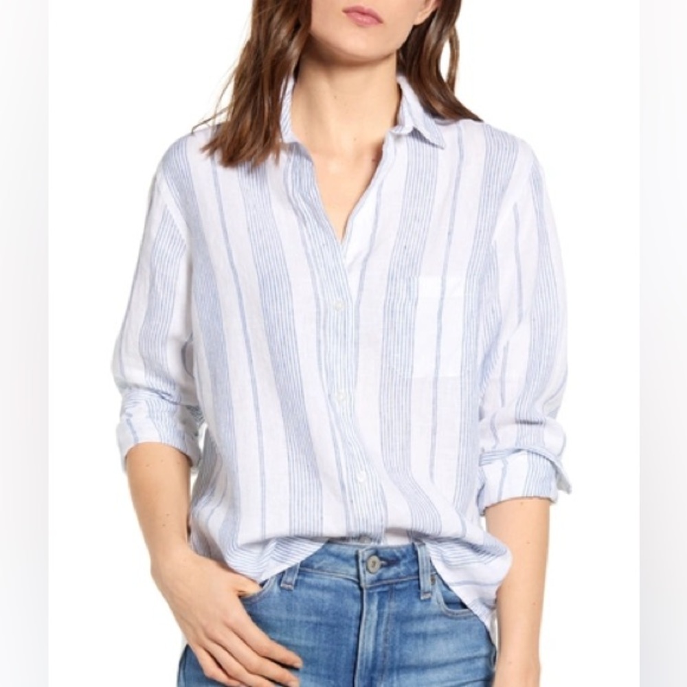 Grayson 100% Linen The Hero Striped Shirt In Kristen White